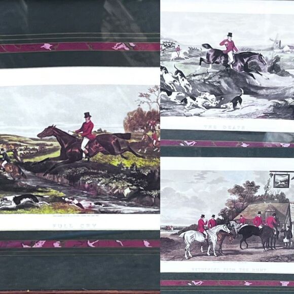 William J Shayer 20th Century French Framed Watercolor Hunt Scene Print Set of 3 - Picture 3 of 13